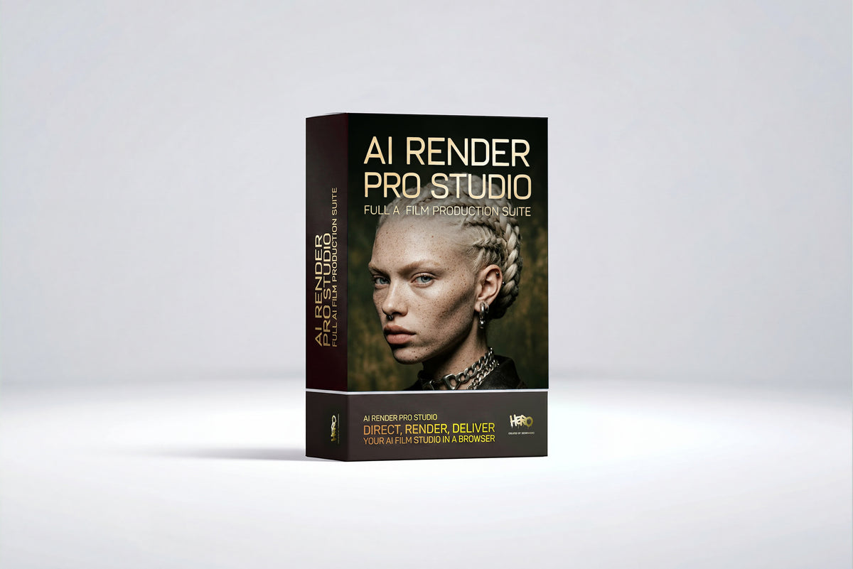AI Render Pro Studio product artwork - full AI film production suite that runs in your browser