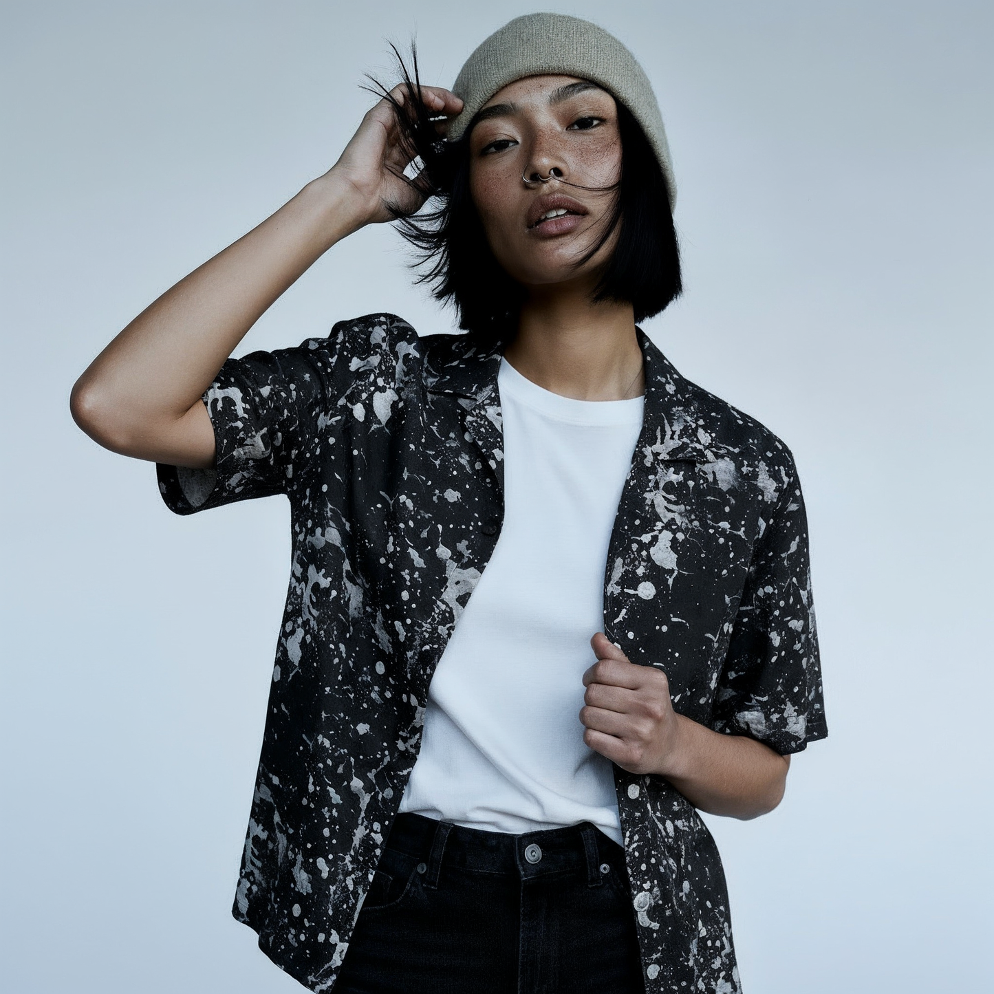 Black Paint Unisex Button Shirt