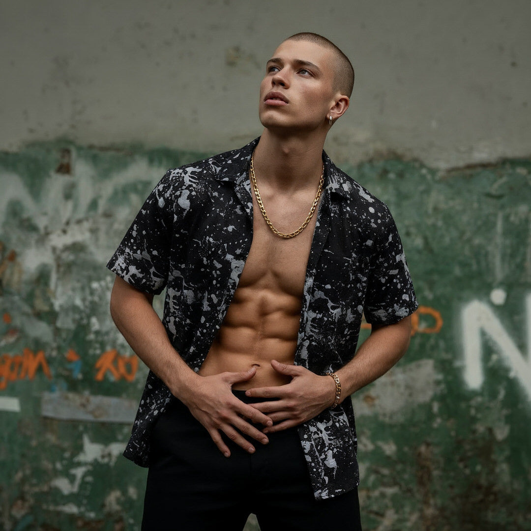 Black Paint Unisex Button Shirt