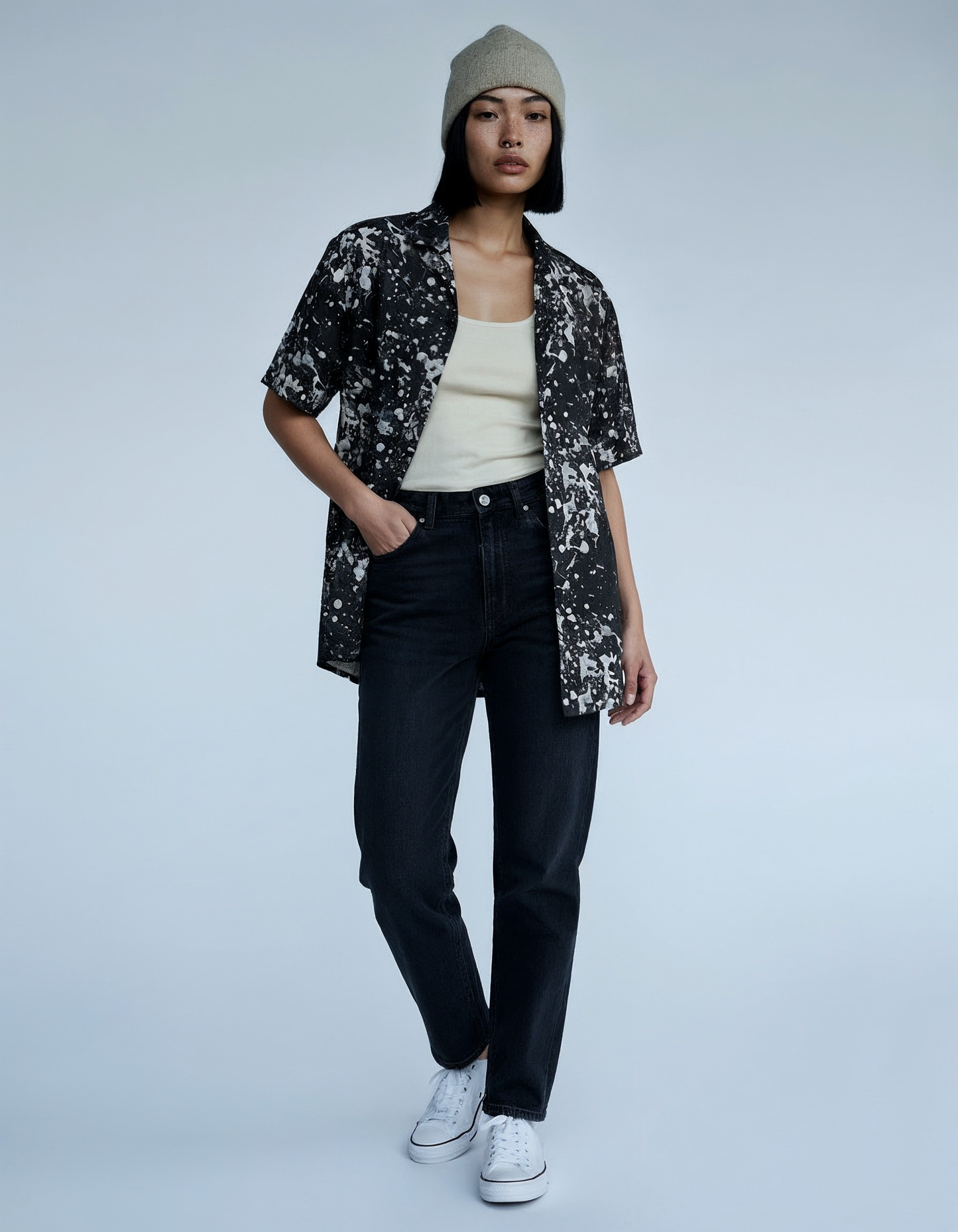 Black Paint Unisex Button Shirt