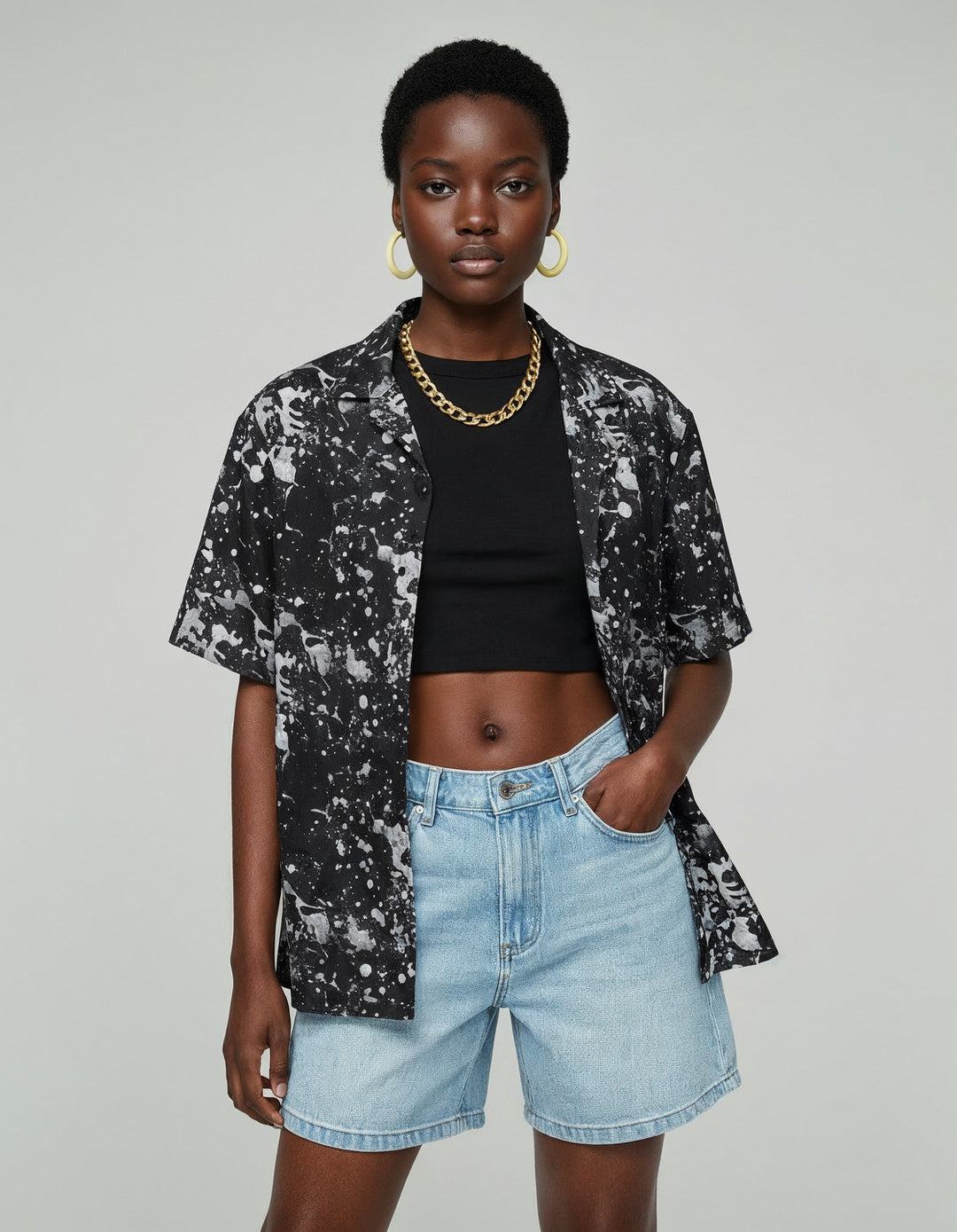 Black Paint Unisex Button Shirt