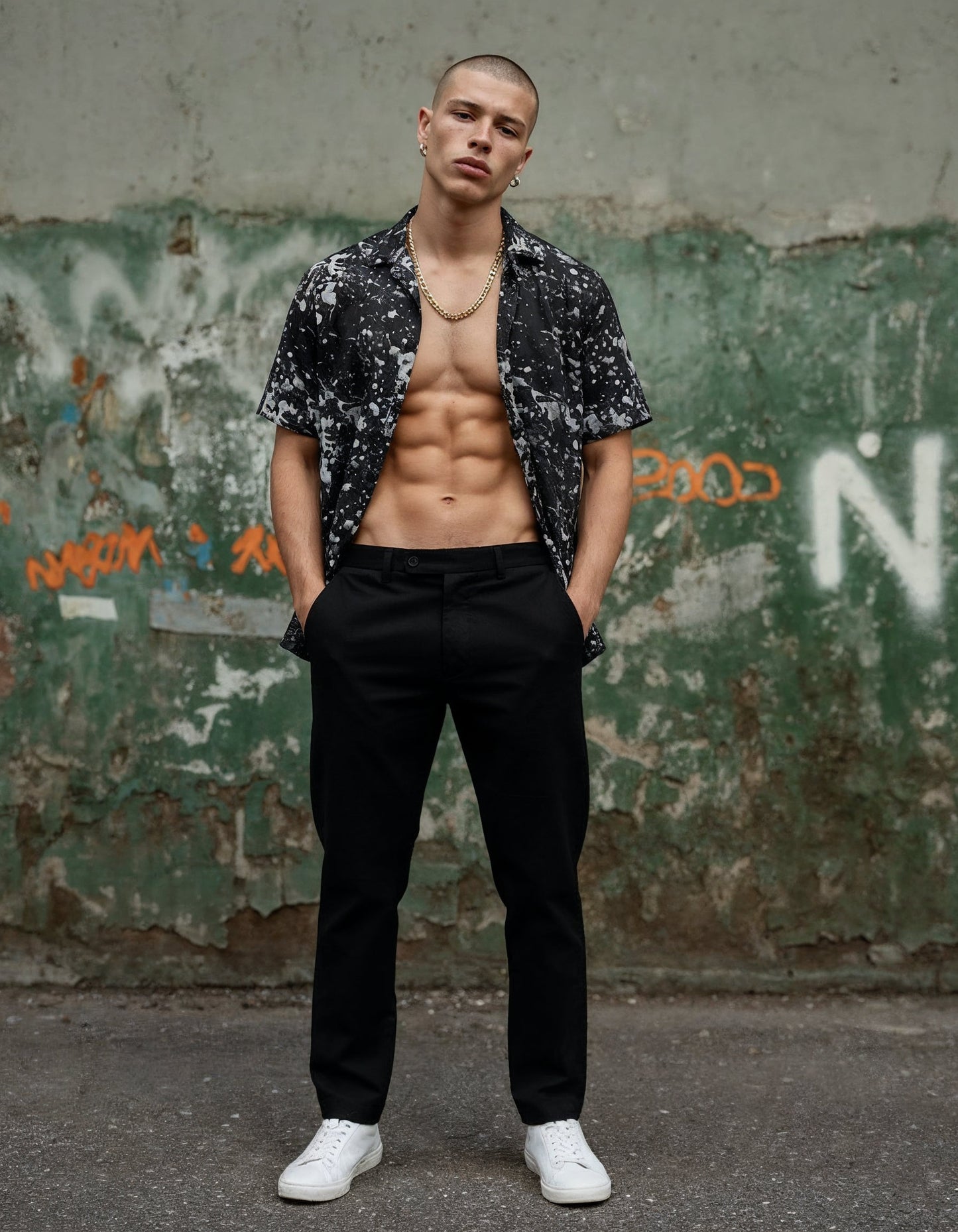 Black Paint Unisex Button Shirt
