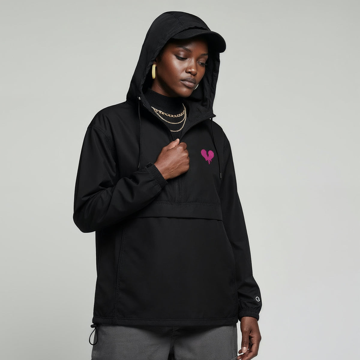 "Broken heart" Embroidered Champion Packable Jacket design by Hero. - Design Hero