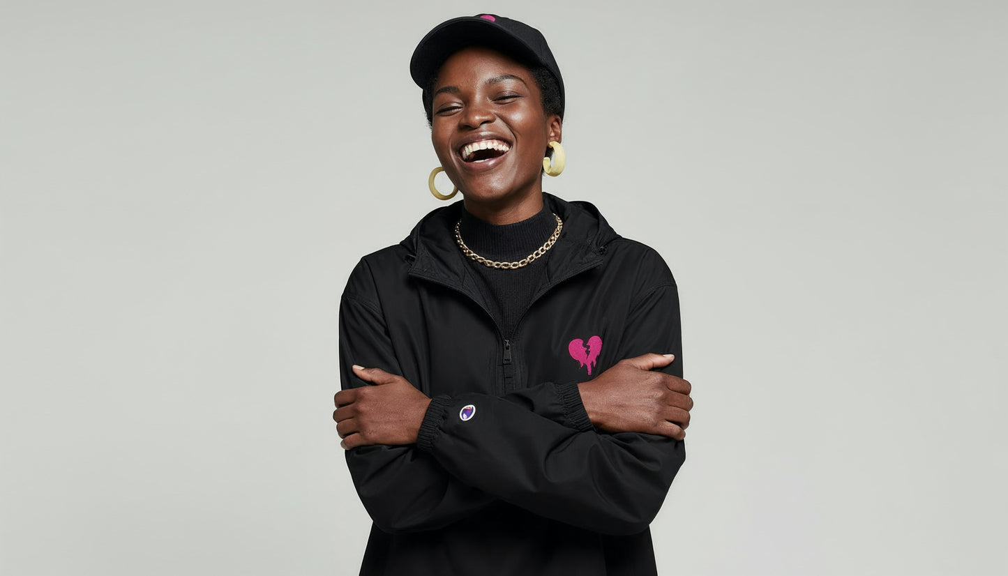 "Broken heart" Embroidered Champion Packable Jacket design by Hero.
