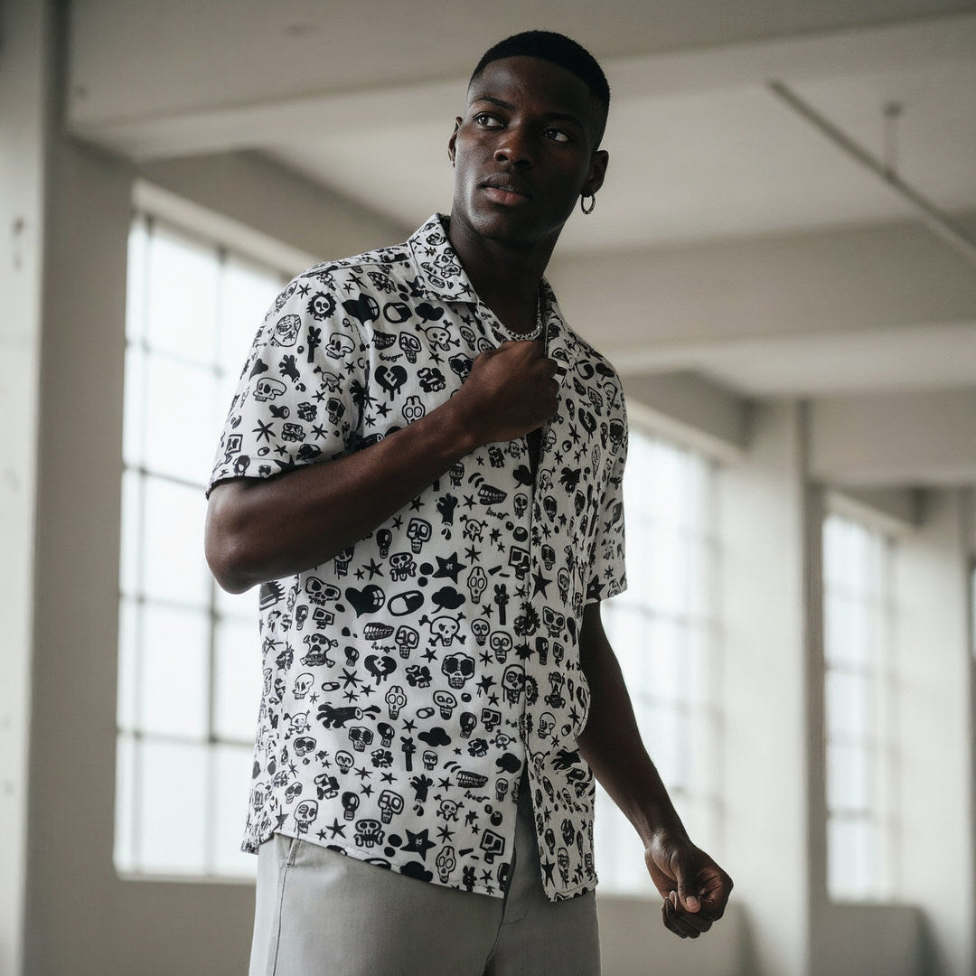 White Skull Shirt — Unisex Button Shirt by Hero