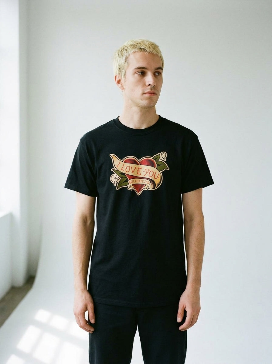 Model wearing the I Love You But I Hate You tee by Design Hero, analog film photo