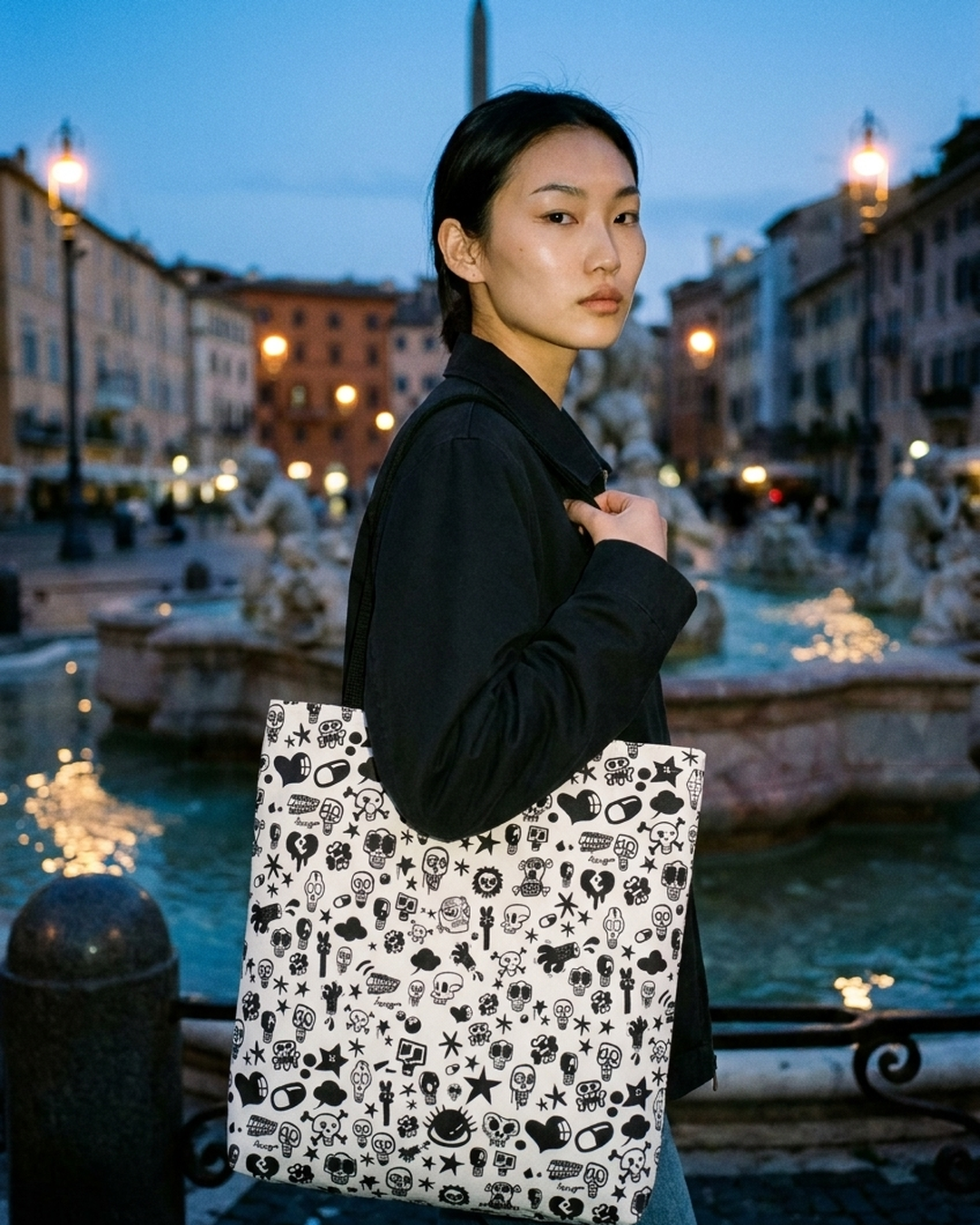 Skulls Tote Bag - All Over Skull Print Polyester Tote by Design Hero – lifestyle