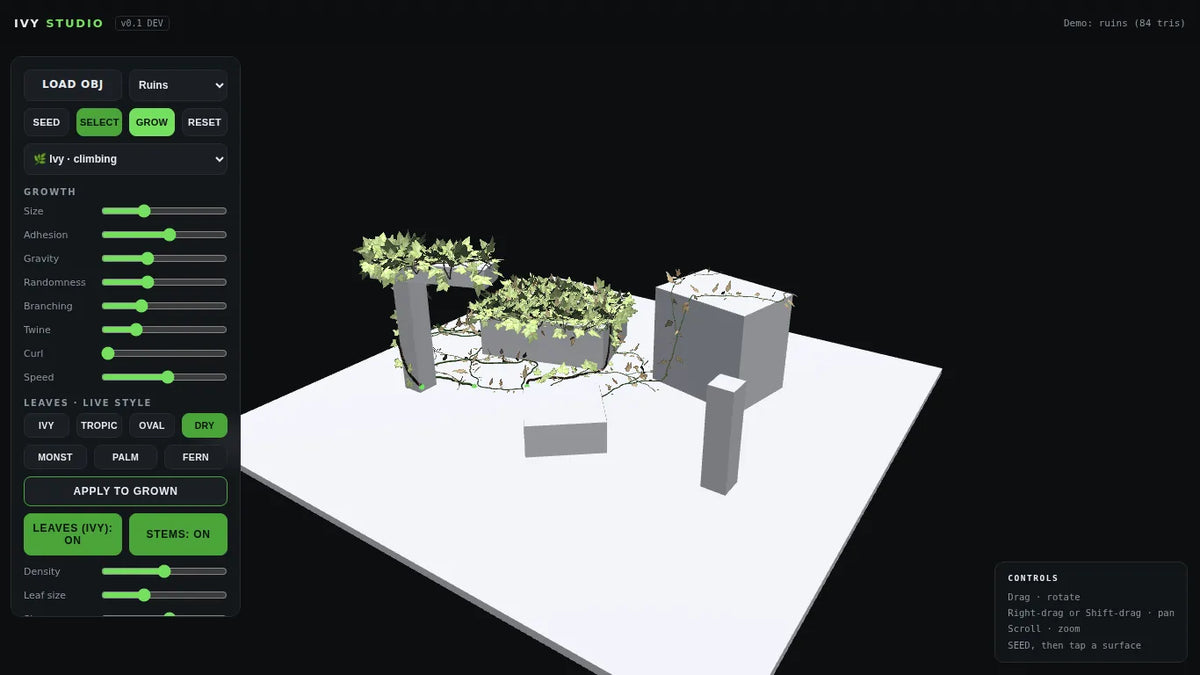 Select and apply feature restyling one plant in Ivy Grower Studio