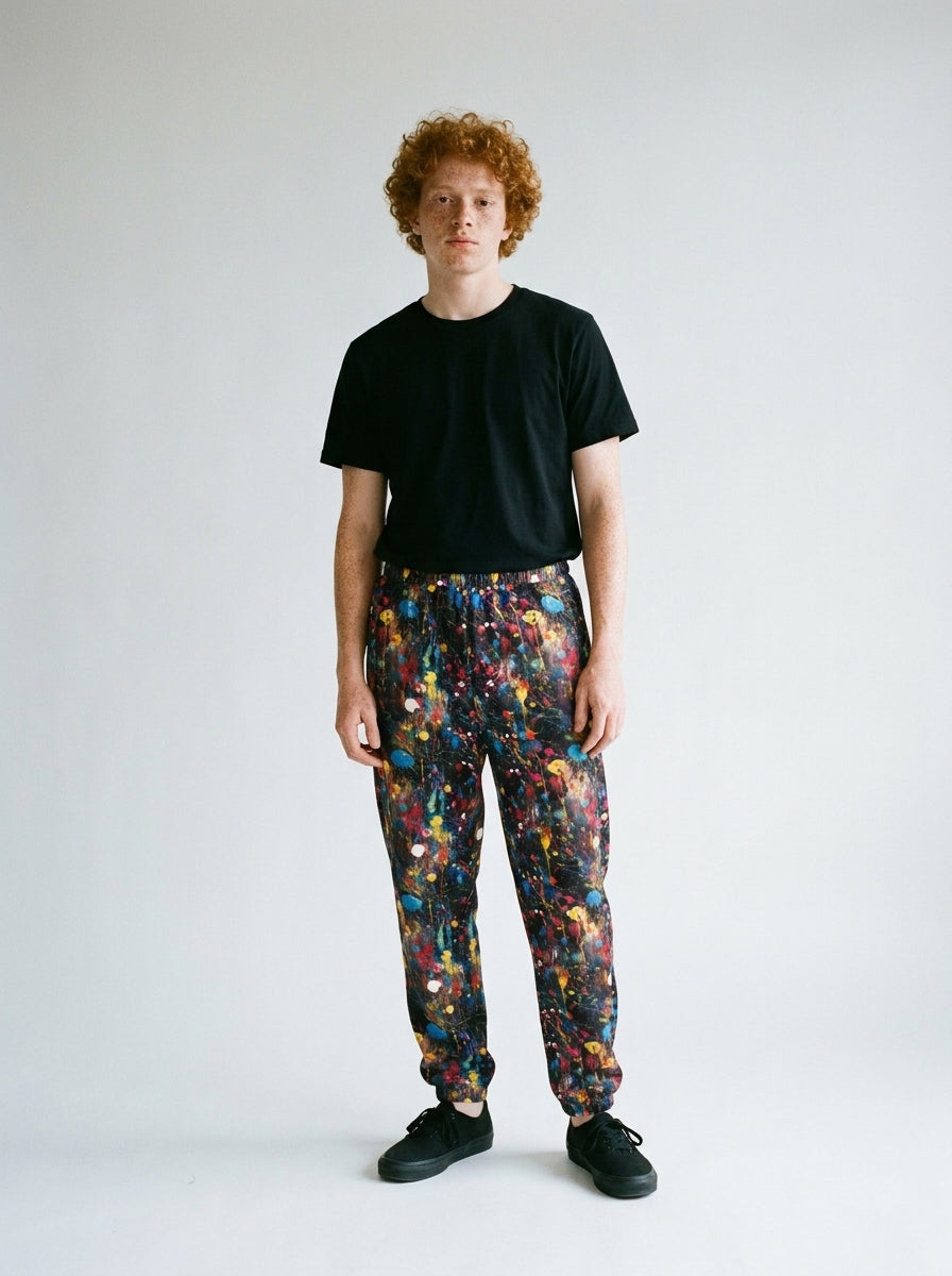 HERO Unisex Spray Paint Print Track Pants: Express Your Artistic Style worn by a model