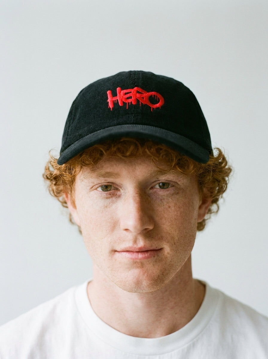 HERO Vintage Corduroy Cap - Embroidered Classic Style Hat worn by a model