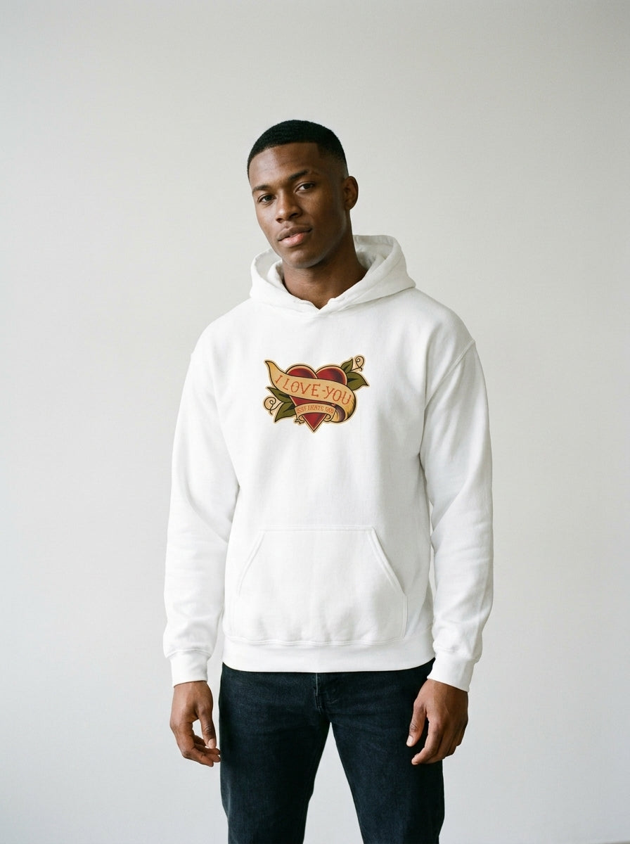 Model wearing the I Love You But I Hate You hoodie by Design Hero, analog film photo