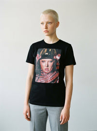 Model wearing the Red Viper samurai tee by Design Hero, analog film photo