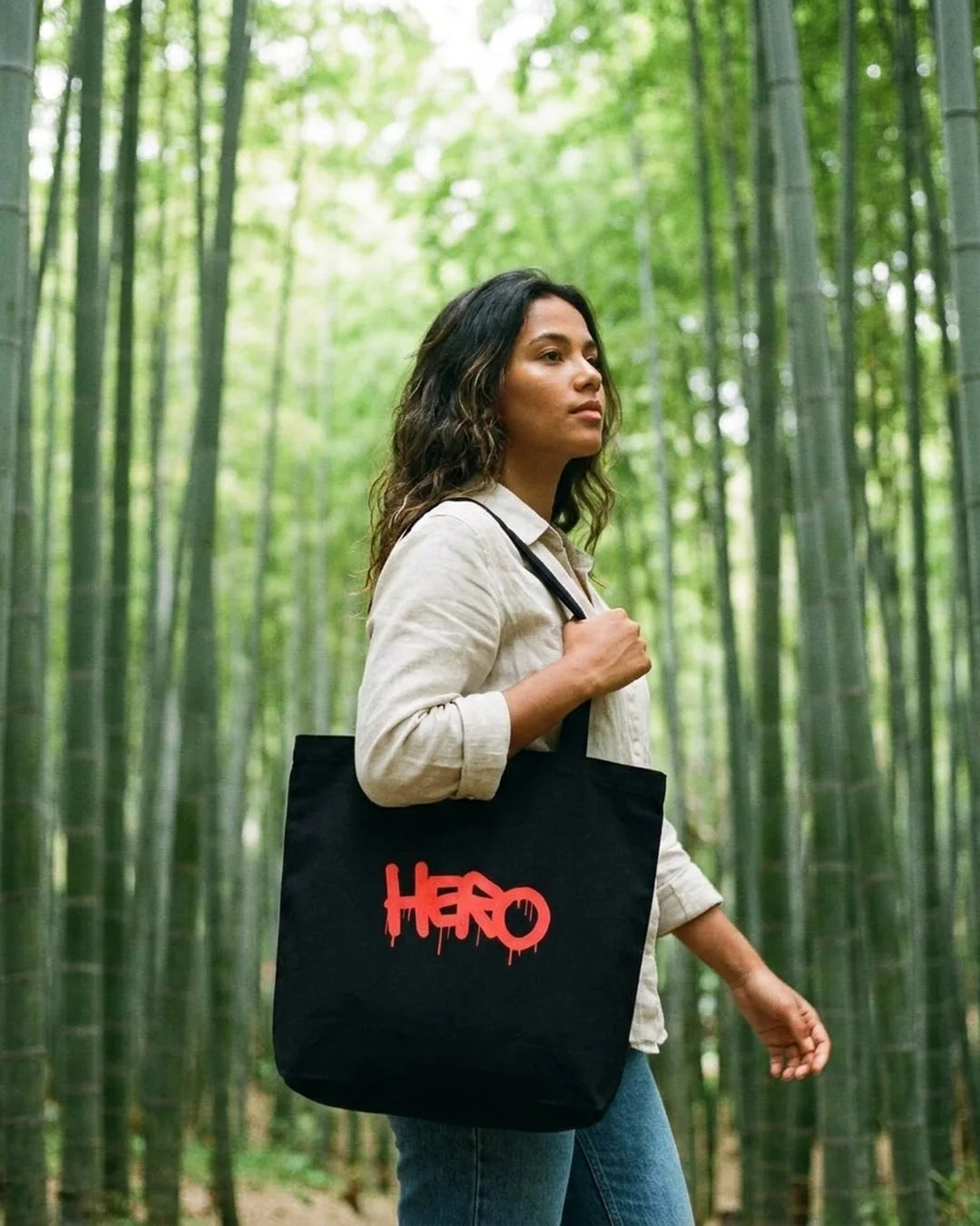 Hero Large Organic Tote Bag 1 by Design Hero – lifestyle