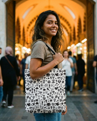 Skulls Tote Bag - All Over Skull Print Polyester Tote by Design Hero – lifestyle