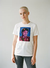 Model wearing the Thriller tee by Design Hero, analog film photo