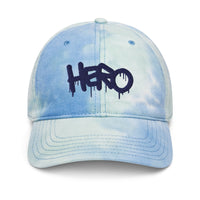 Hero tie dye hat sky blue color with black embroidery – pastel sky pattern unisex cap