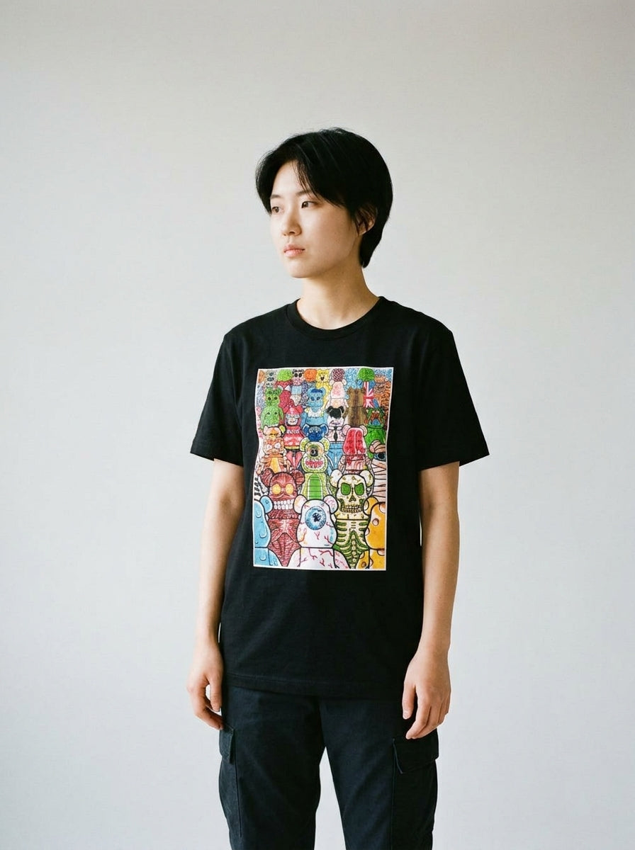 Model wearing the ToyZ tee by Design Hero, analog film photo