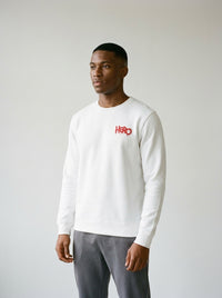 Model wearing the Hero embroidery sweatshirt by Design Hero, analog film photo
