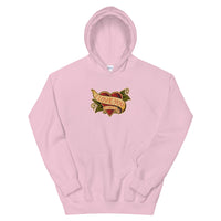 I love you but I hate you Unisex hoodie by Hero in pink - stylish pink hoodie for filmmakers and streetwear fans